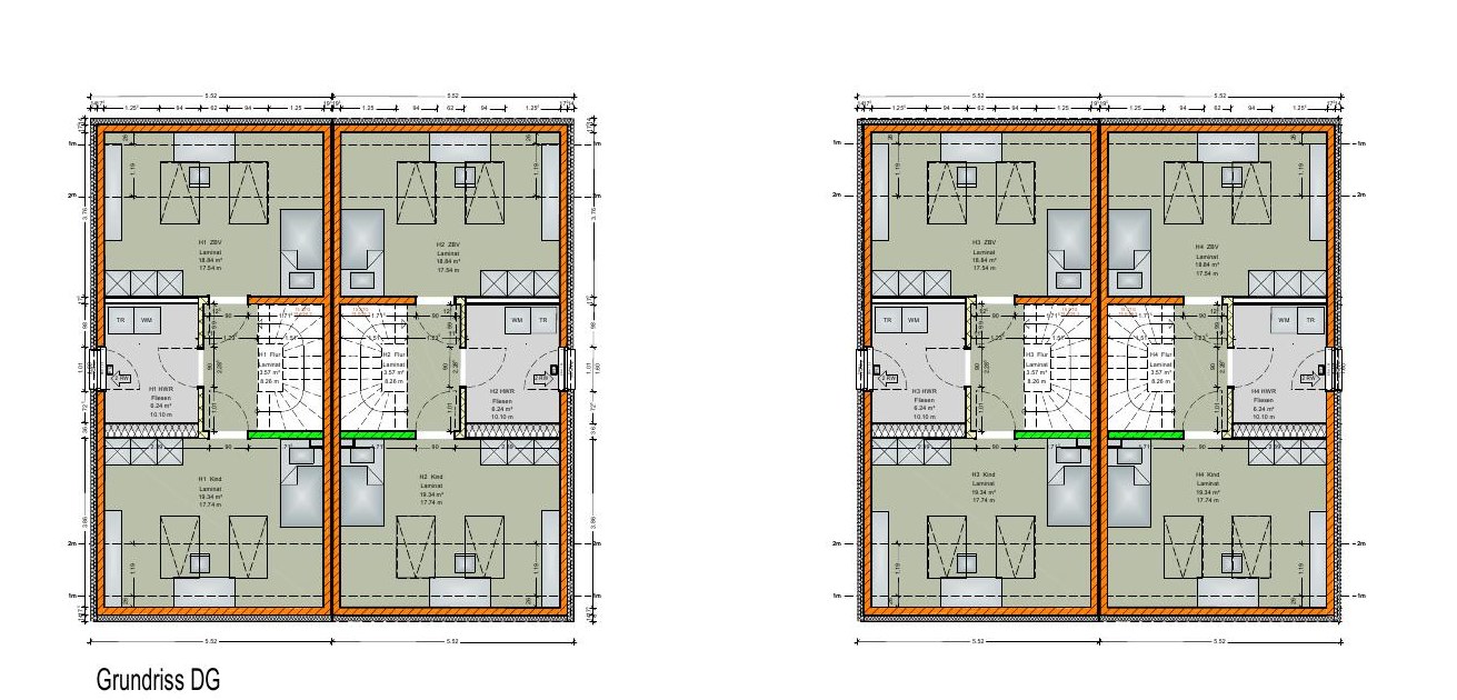 Grundriss Dachgeschoss der vier Doppelhaushälften
